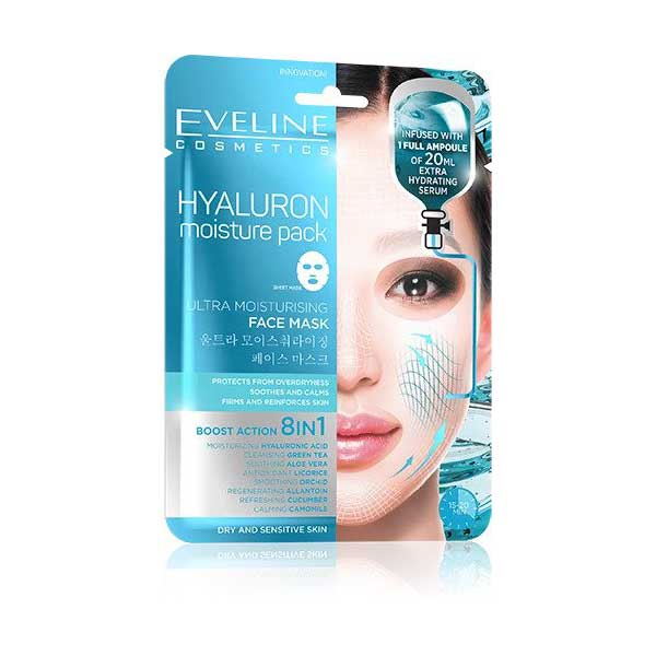 MASCARILLA FACIAL EN HOJA ultra-hidratante con ACIDO HIALURONICO EVELINE